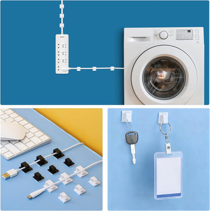 Segarty Cable Clips White, 100 PCS Small Self Adhesive Wire Ties Holder Adjustable Cords Organizer Clamps Ideal Cord Management for Hanging Tidying Wires for PC Desk Car Wall Office Home Outdoors