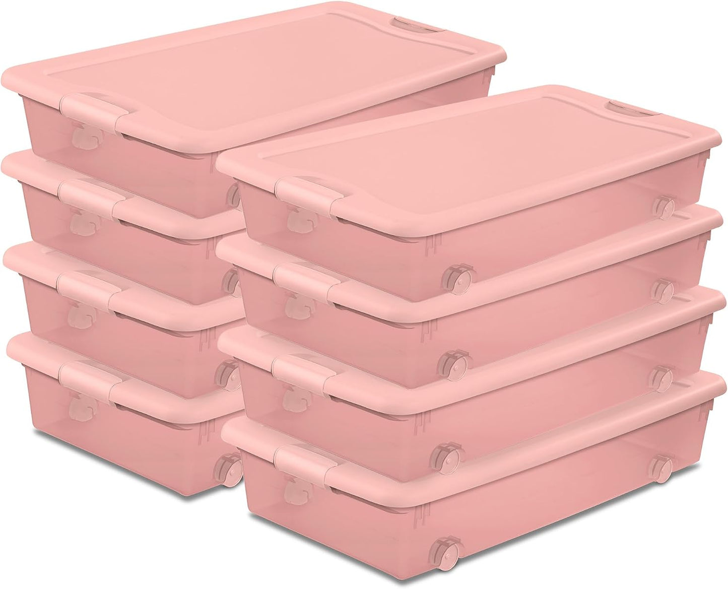 Sterilite 4-Pack 56 Quart Wheeled Latching Box, Underbed Plastic Storage Organizer, Silver - Under Bed Rolling Container Bin with Lid and Wheels for Home or Dorm Bedrooms and Closets