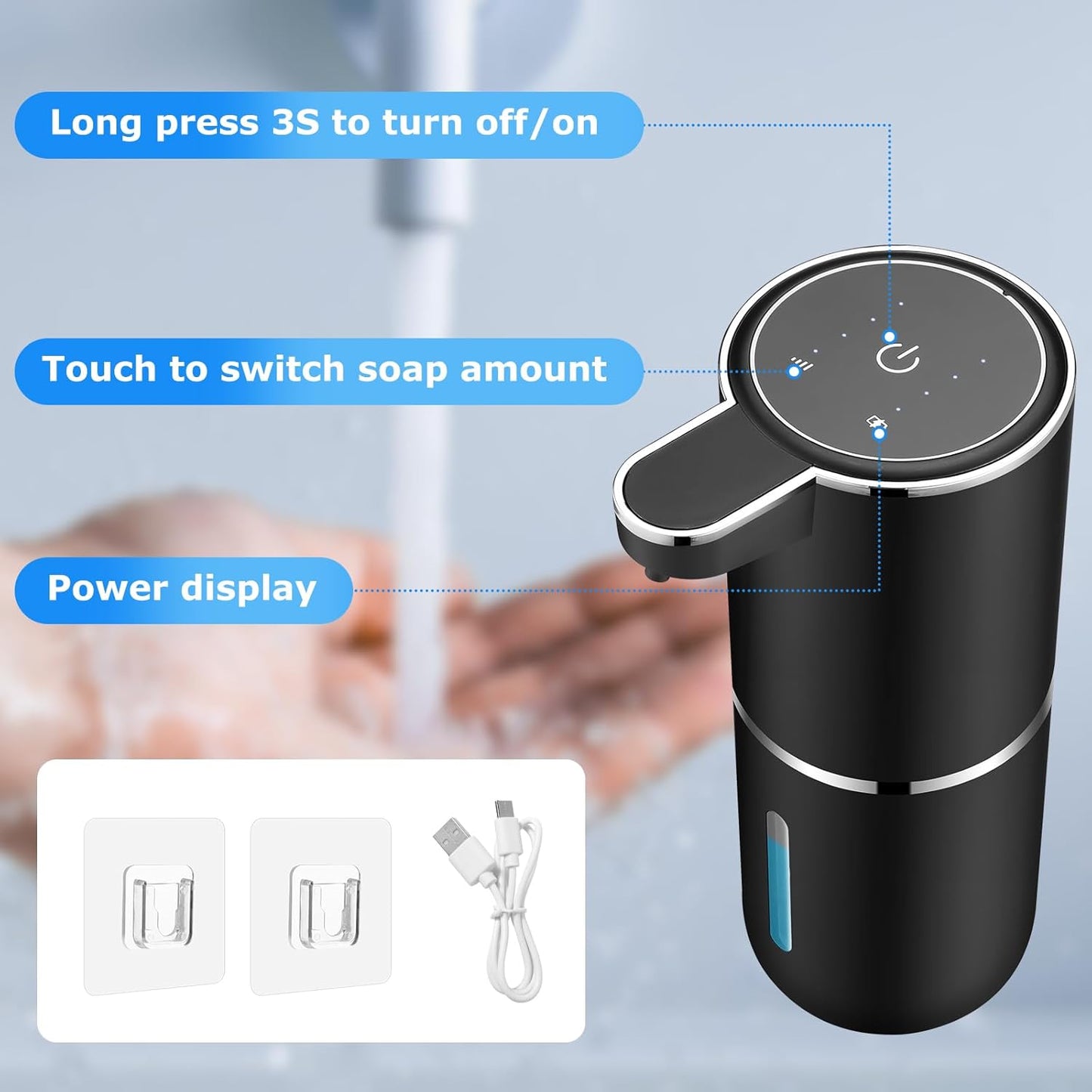 2 Pack Automatic Soap Dispensers,12.8oz/380ml USB Touchless Automatic Foaming Soap Dispenser,Rechargeabled Wall Mounted Smart Soap Dispenser for Bathroom Kitchen Dish Soap