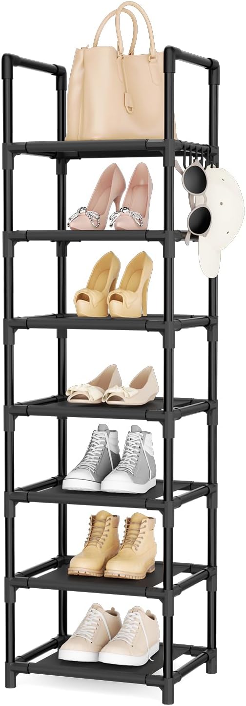LANTEFUL Tall Narrow Shoe Rack for Entryway, 10-Tier Sturdy Metal Shoe Shelf Storage 10-15 Pairs of Shoes and Boots, Space Saving Corner Shoe Rack Organizer for Closet,Doorway,Garage,Living Room