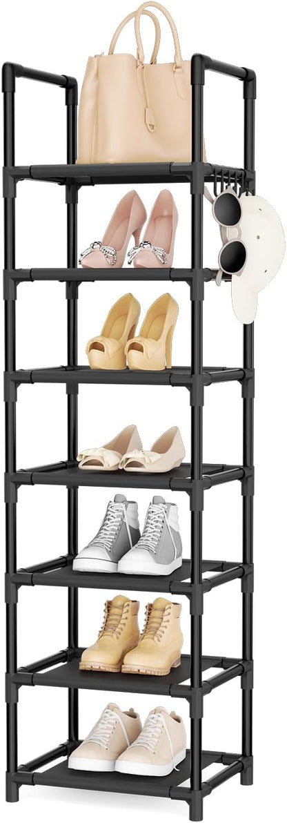 LANTEFUL Tall Narrow Shoe Rack for Entryway, 10-Tier Sturdy Metal Shoe Shelf Storage 10-15 Pairs of Shoes and Boots, Space Saving Corner Shoe Rack Organizer for Closet,Doorway,Garage,Living Room