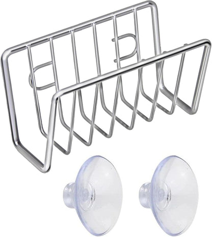 Sponge Rack – Iron and Stainless Steel 11x6x6 Cm | No-Drill Dishcloth Rack | Wall-Mounted Storage Holder for Kitchen Sink Organization to Hold Sponges, Dishcloths, and Cleaning Tools with Durable