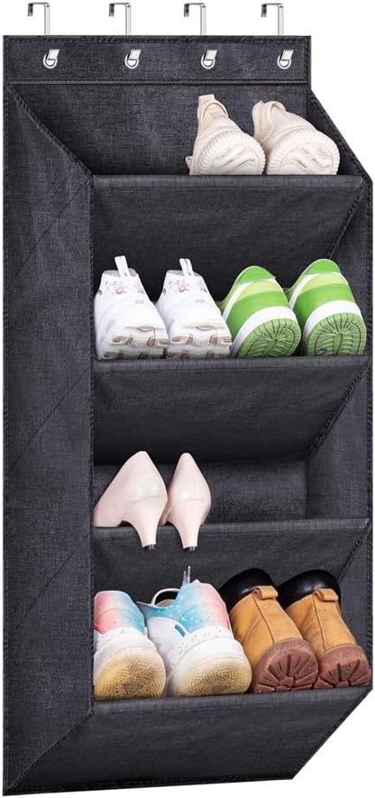 SLEEPING LAMB Over The Door Shoe Organizer for Closet with Large Deep Pockets, Narrow Shoe Rack for Door Hanging Boots Storage, Black