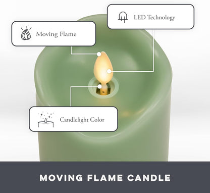 Matchless Candle Co. by Luminara Set of 3 Flameless LED Flickering Moving Flame Pillars (3" x 4.5", 5.5", 6.5"), Melted Unscented Real Wax Edge w/Smooth Finish, AA Battery Operated, Pearl Ivory