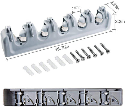 Mop and Broom Holder, Multipurpose Wall Mounted Heavy Duty Tool Organizer Storage Hooks,Ideal Broom Hanger for Kitchen Garden and Garage laundry room,5 Position with 6 Hooks