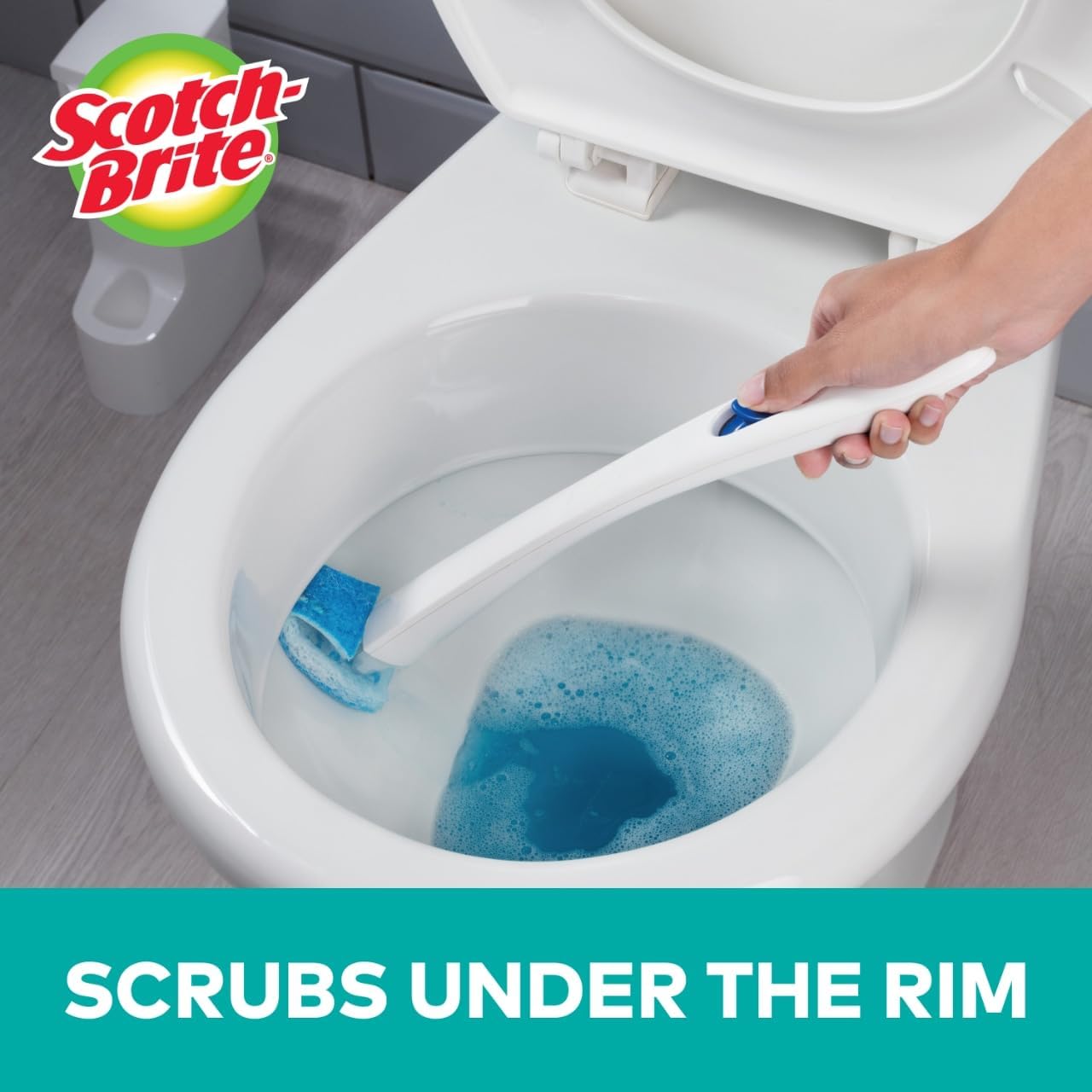 Scotch-Brite Disposable Toilet Scrubber Starter Kit, Disposable Refills with Built-in Bleach Alternative, Includes 1 Handle, Storage Caddy and 5 Refills