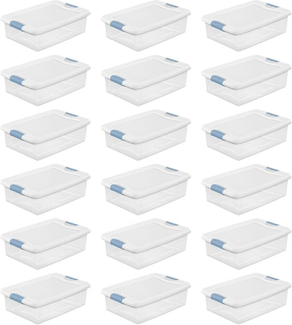 Sterilite 4-Pack 56 Quart Wheeled Latching Box, Underbed Clear Plastic Storage Organizer - Under Bed Rolling Container Bin with Lid and Wheels for Home or Dorm Bedrooms and Closets