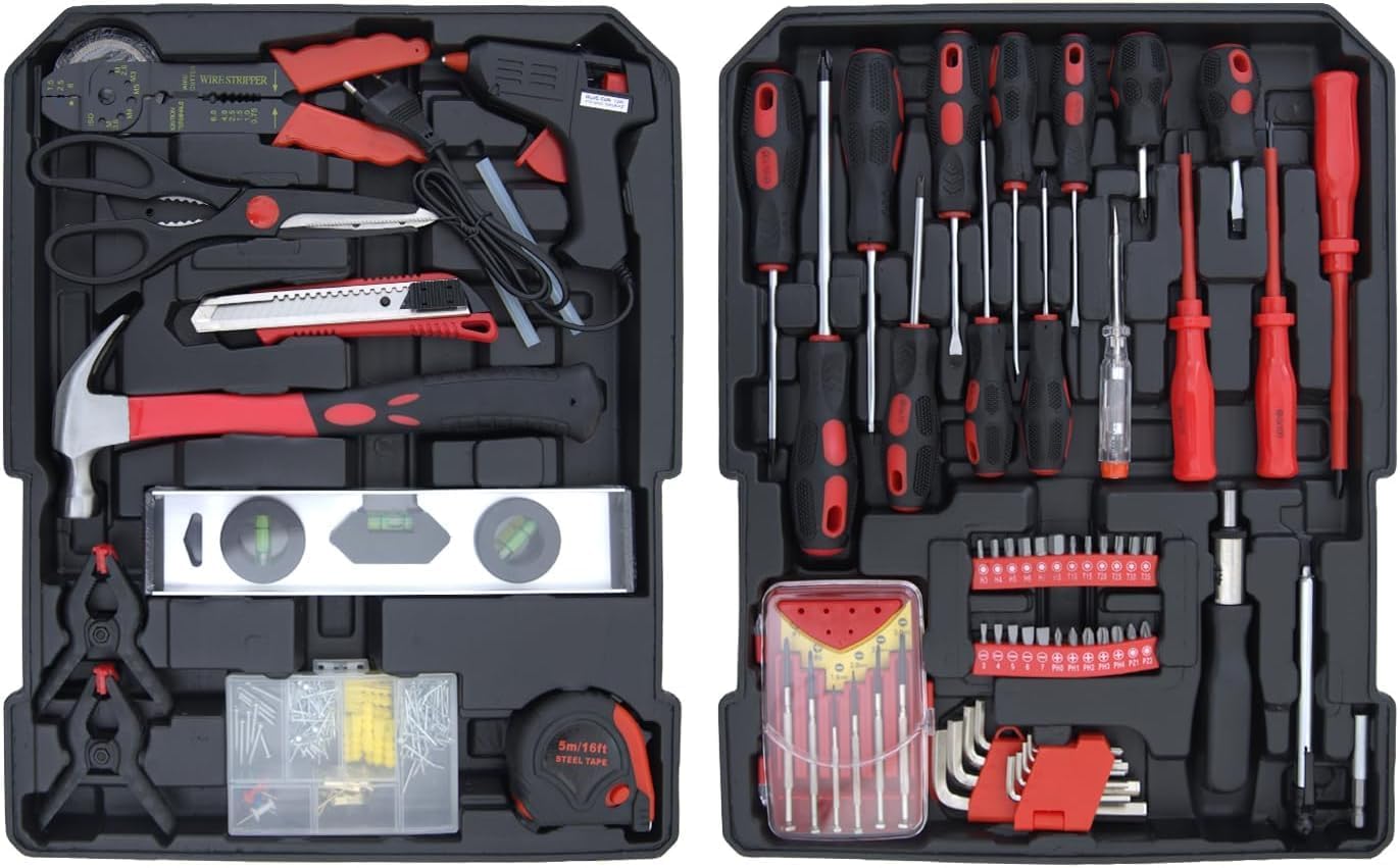 39-Piece Household Tools Kit - Portable and Essential Repair Set Ideal for Women, College Students, Home Use & More (39p-Pink)