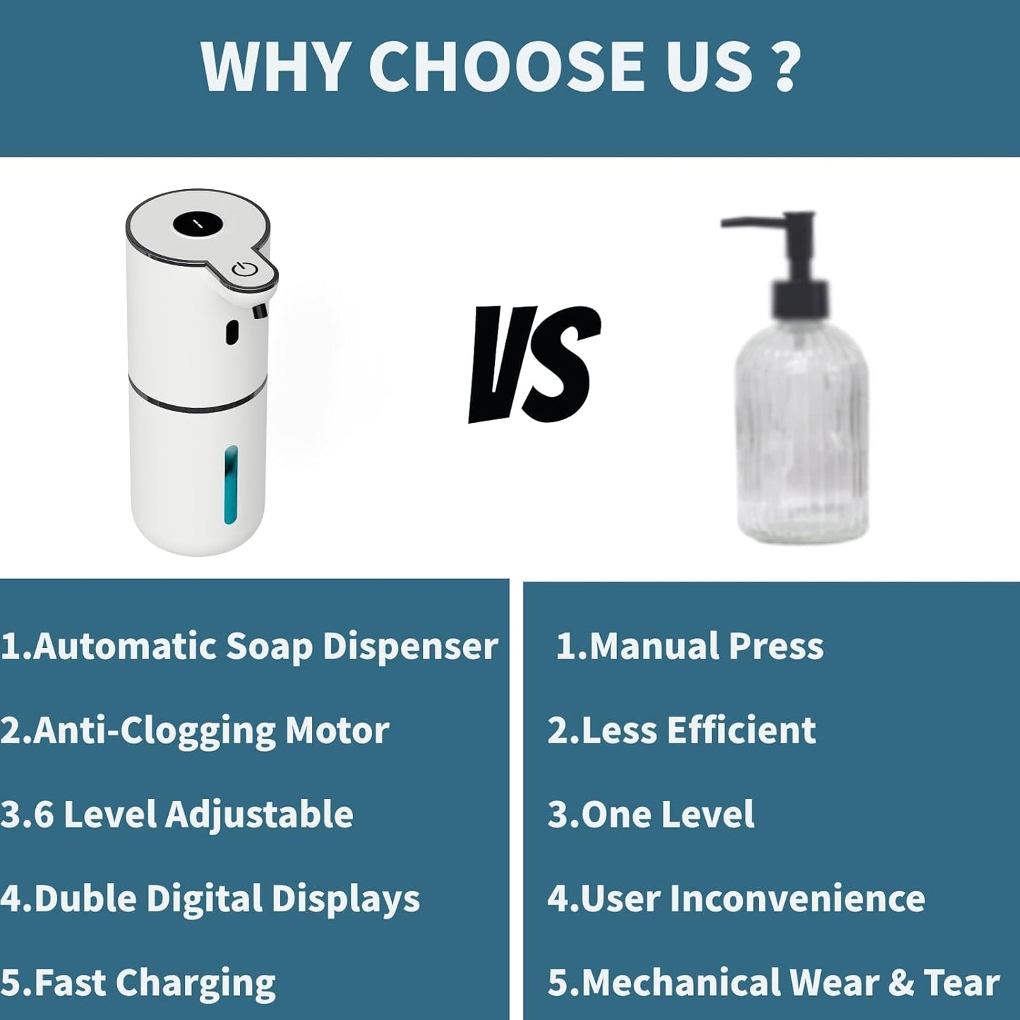 Automatic Soap Dispenser Touchless, Foaming Soap Dispenser 6 Adjustable Level Hands Free USB Rechargeable Dispenser Electric Wall Mounted Dish Dispenser Kitchen Bathroom