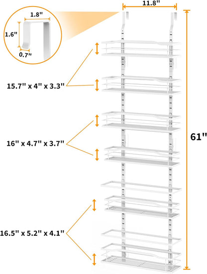 Moforoco White 9-Tier Over The Door Pantry Organizer, Pantry Organization And Storage, Metal Hanging Spice Rack Shelves Door, Home & Kitchen Essentials, Laundry Room Bathroom Organization