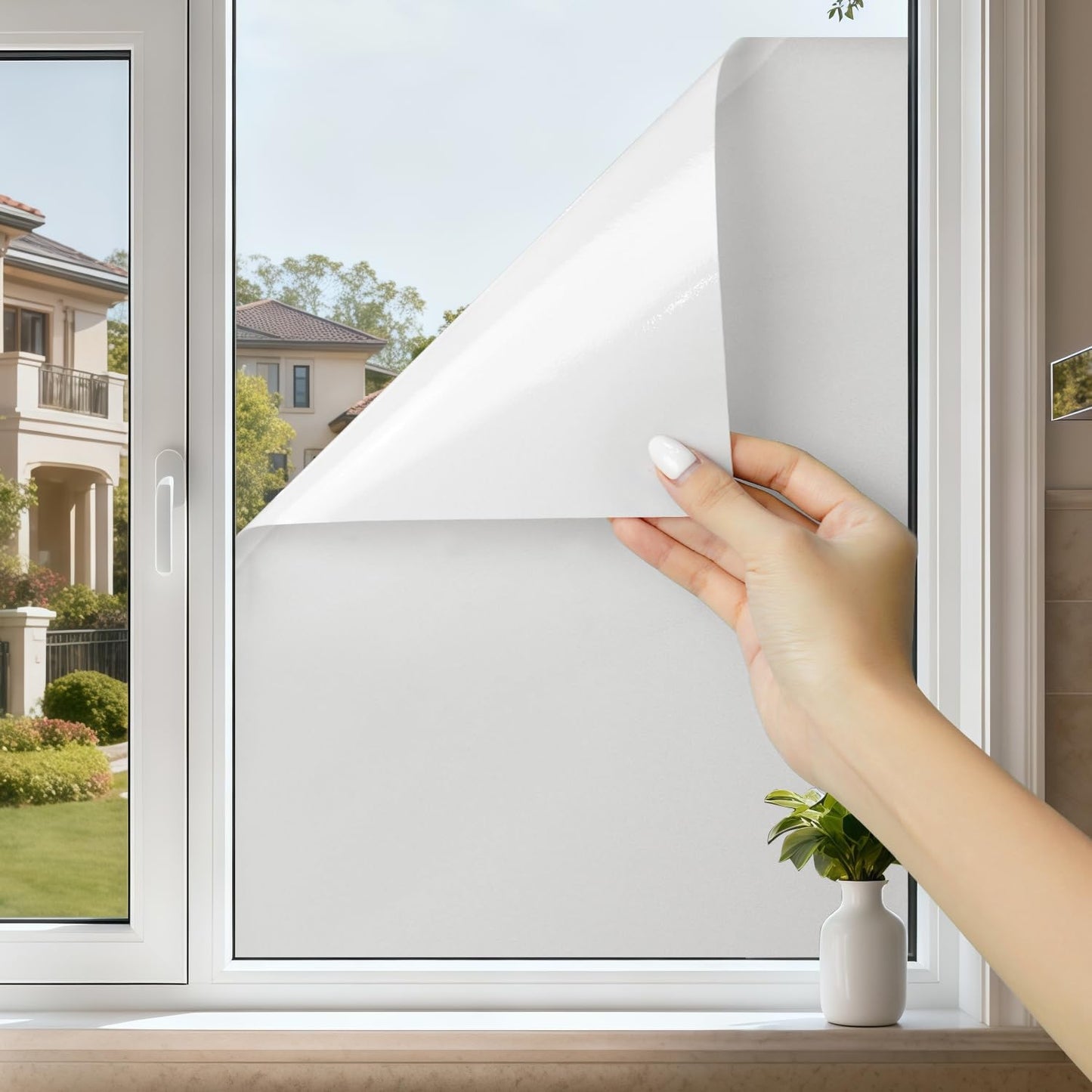 Frosted Window Film, Removable Glass Door Privacy Film, Suitable for Bathrooms, Offices, Static Cling Decorative Film, Reusable Window Stickers (Pure, 17.5X78.7 Inch)