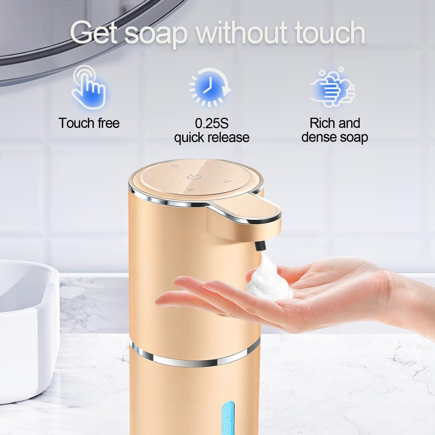 Automatic Foaming Soap Dispenser - Hand Free Pump Touchless Soap Dispenser USB Rechargeable Dispenser with 380ml, 4levels Adjustable Dispenser for Bathroom Kitchen