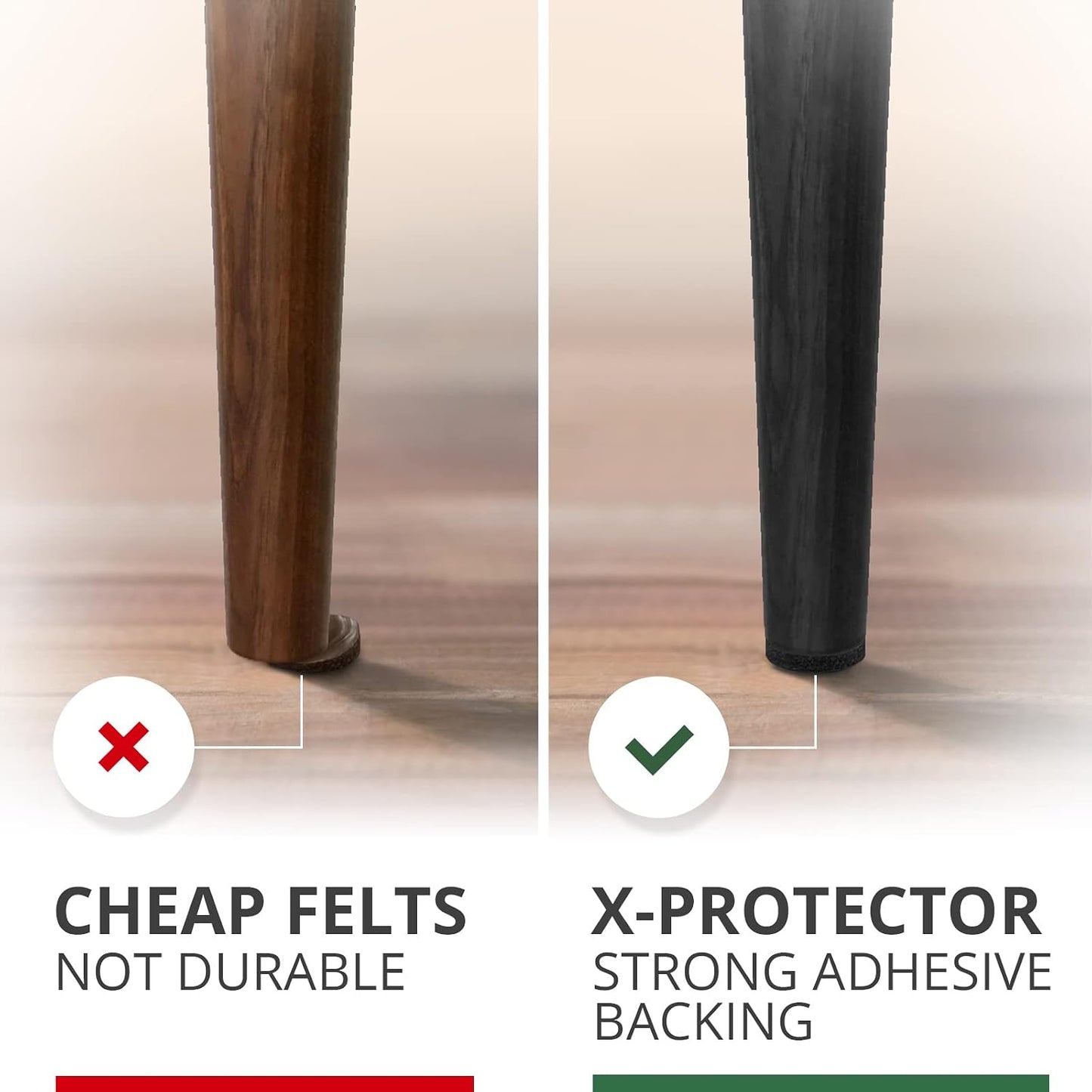 Felt Furniture Pads X-PROTECTOR - 48 Premium Floor Protector Chair Felts for Feet Wood Floors Best Hardwood Protect Your Hard Floors! (Brown)