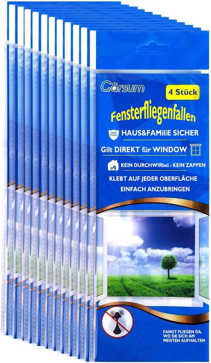 Garsum Window Fly Traps Indoor, Fly Paper Bug Sticky Strips, House Fly Killer Window Decal Non-Toxic，12 Pack