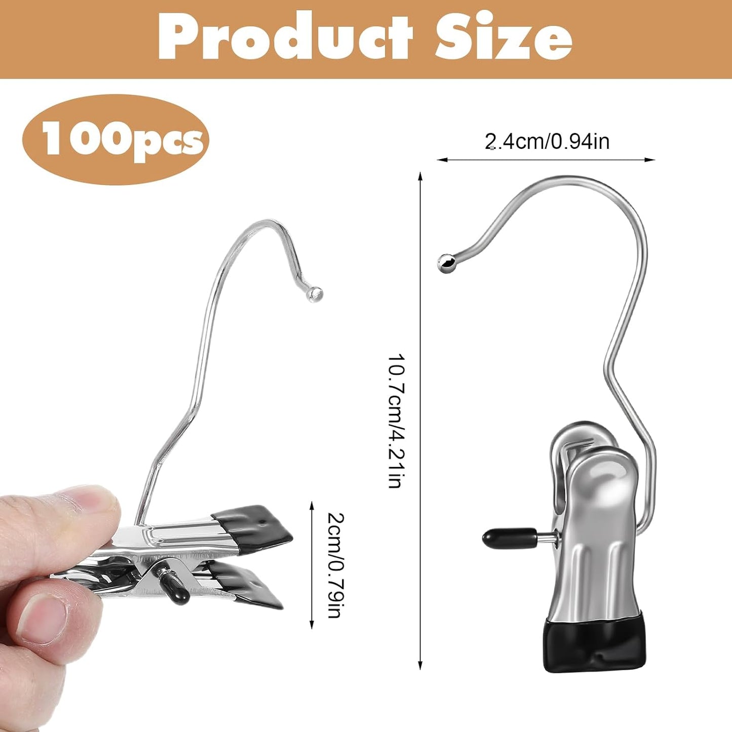 Dimeho 100 Pcs Boot Hangers Clips, Laundry Hook Hanging Stainless Steel Portable Socks Towels Clothes Hanger Clips Heavy Duty Travel Drying Clothes Pins for Travel Closet Jeans Hats