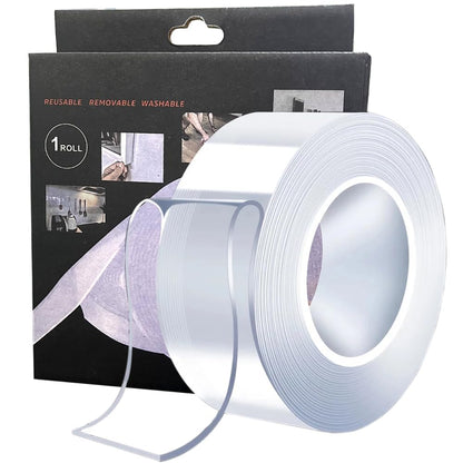 Double Sided Tape Heavy Duty – Nano Gel Grip Tape, Clear Removable Adhesive Wall Tape, Reusable Mounting Tape for Poster, Photo, Carpet, Kitchen (Washable, Transparent, Strong Hold)