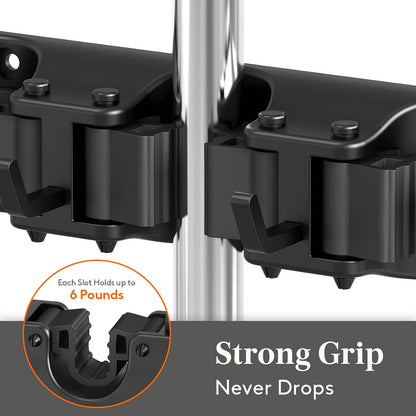 Lifewit Mop and Broom Holder Wall Mount, Anti-Slip Broom Hanger for Cleaning Supplies Organizer, Easy Install Tool Hanging Rack for Closet, Kitchen, Garage, 5 Slot 6 Hooks, Hold 30lbs, Black, 1 Pack