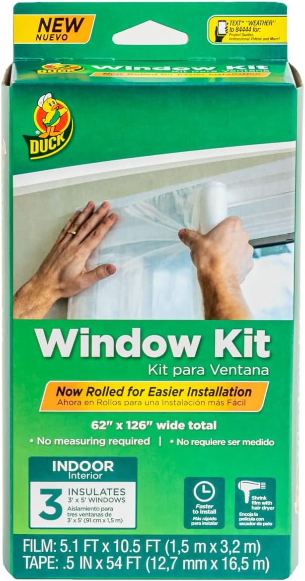 Duck Brand Rolled Window Insulation Kit for Indoor Use, Fits 3 Standard Windows, 62" x 126" (287450)