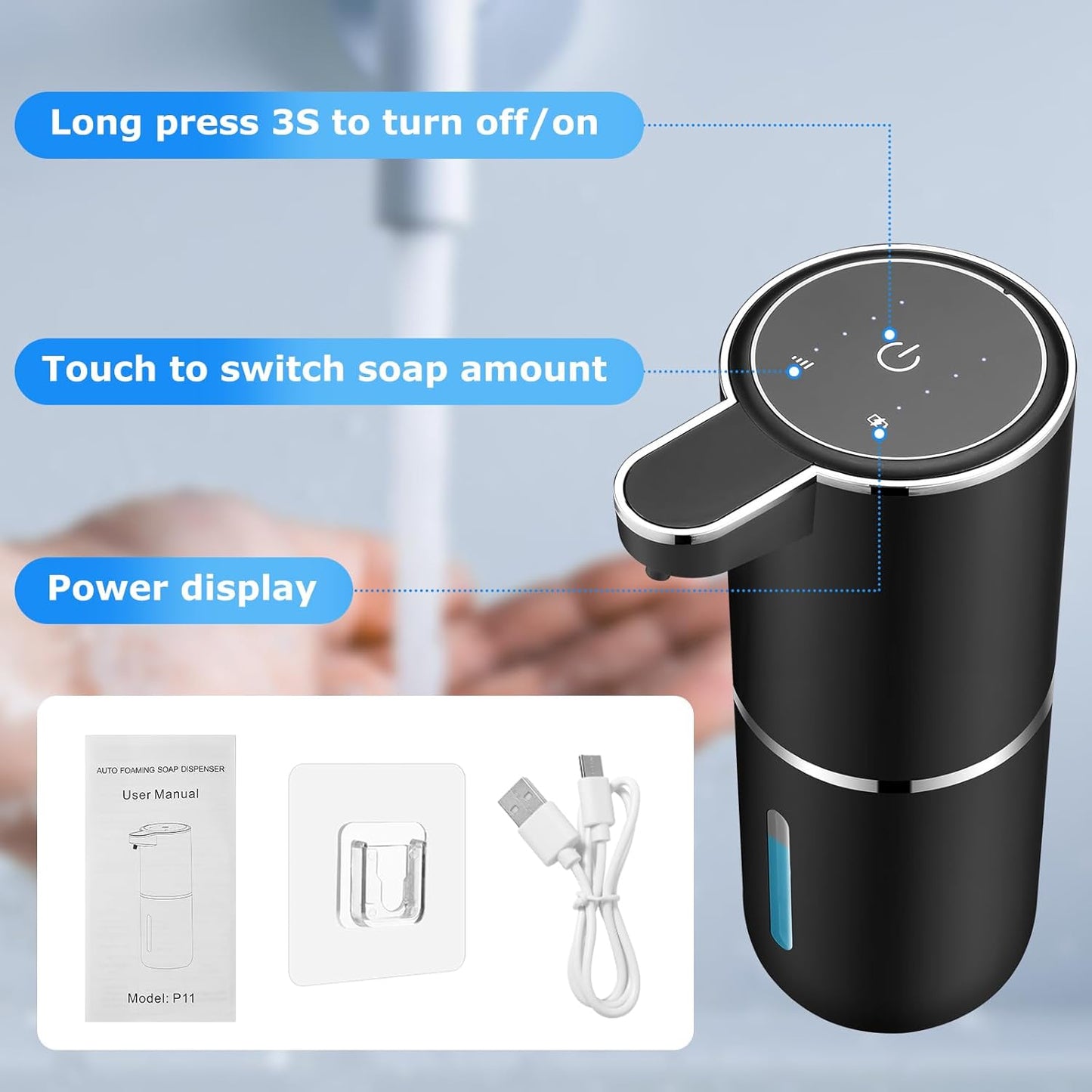 2 Pack Automatic Soap Dispensers,12.8oz/380ml USB Touchless Automatic Foaming Soap Dispenser,Rechargeabled Wall Mounted Smart Soap Dispenser for Bathroom Kitchen Dish Soap