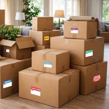 IGNIXIA Color Coded Moving Box Labels, 3x2 Inch, 20 Designs for Rooms, Writable Notes Area, Fragile, Heavy, and Blank Stickers Included