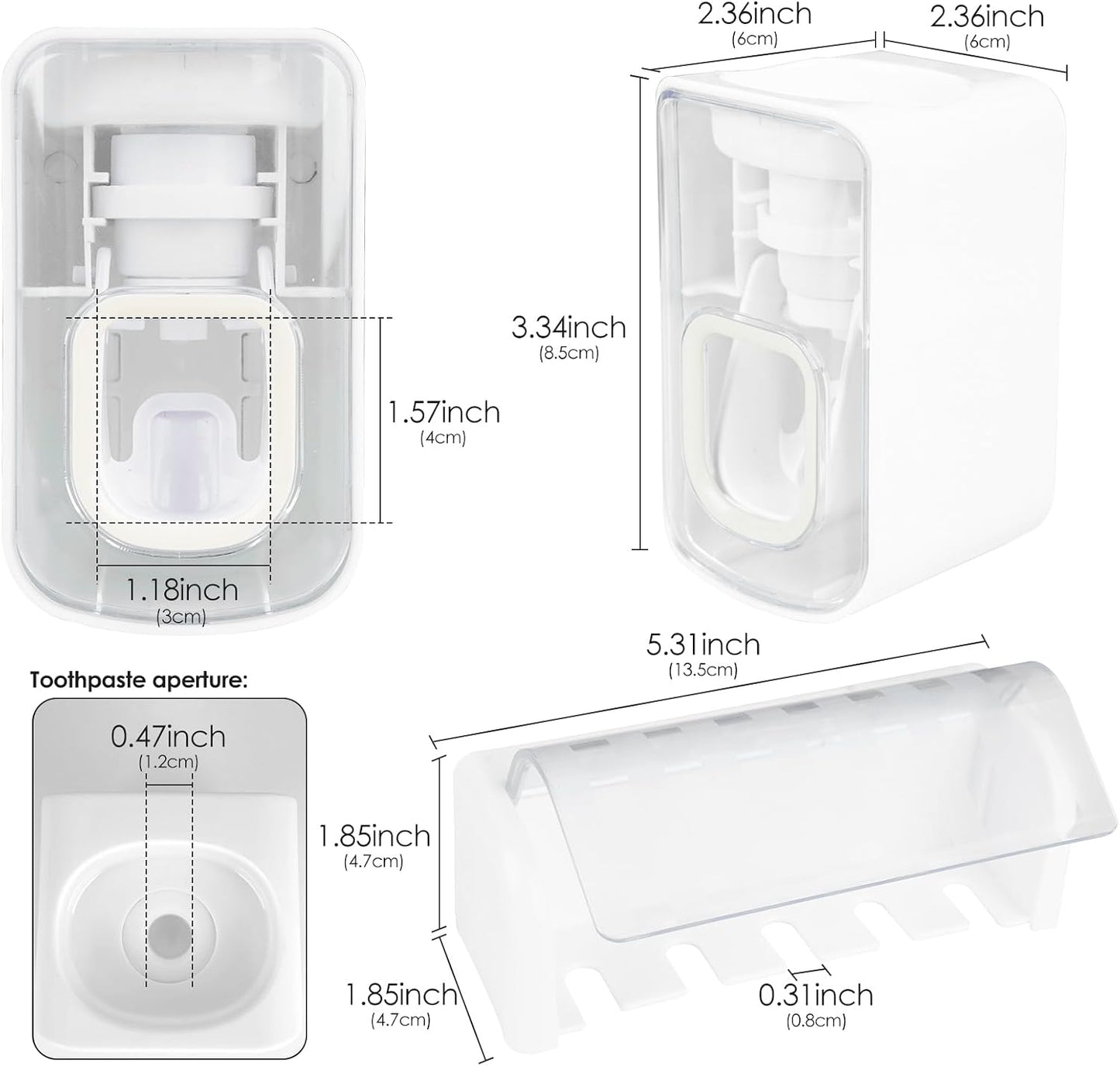 5 Slots Wall Mount Toothbrush Holder with Cover, Self Adhesive Toothbrush Storage Organizer for Shower, Toothbrush Hanger with Automatic Toothpaste Squeezer Dispenser