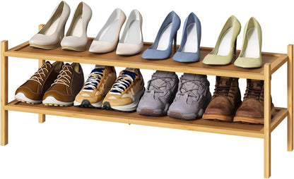 kiplant Small Shoe Rack, 4-Tier Bamboo Wood Shoe Rack for Entryway, Stackable Shoe Organizer for Hallway Closet, Free Standing Shoe Racks for Indoor & Outdoor