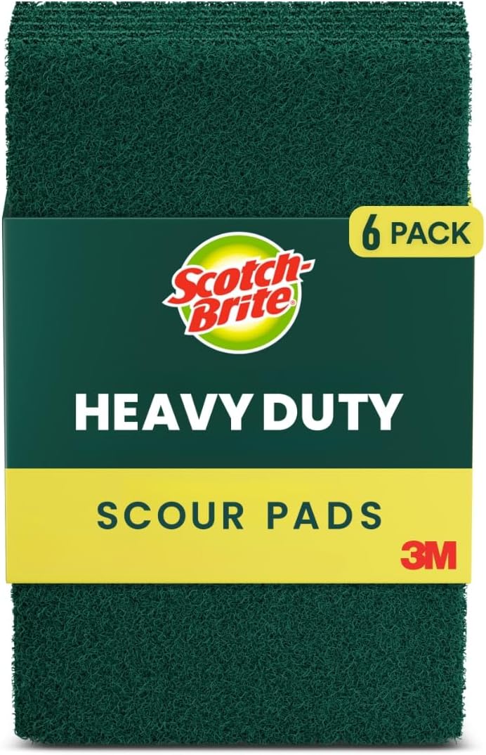 Scotch-Brite Heavy Duty Scouring Pad, Dish Scrubber for Kitchen + Outdoor, 3 Scrub Pads for Uncoated Pots and Pans, Cast Iron Cooktops, Grill Grates, Oven Racks, & BBQ, Durable, Long-Lasting