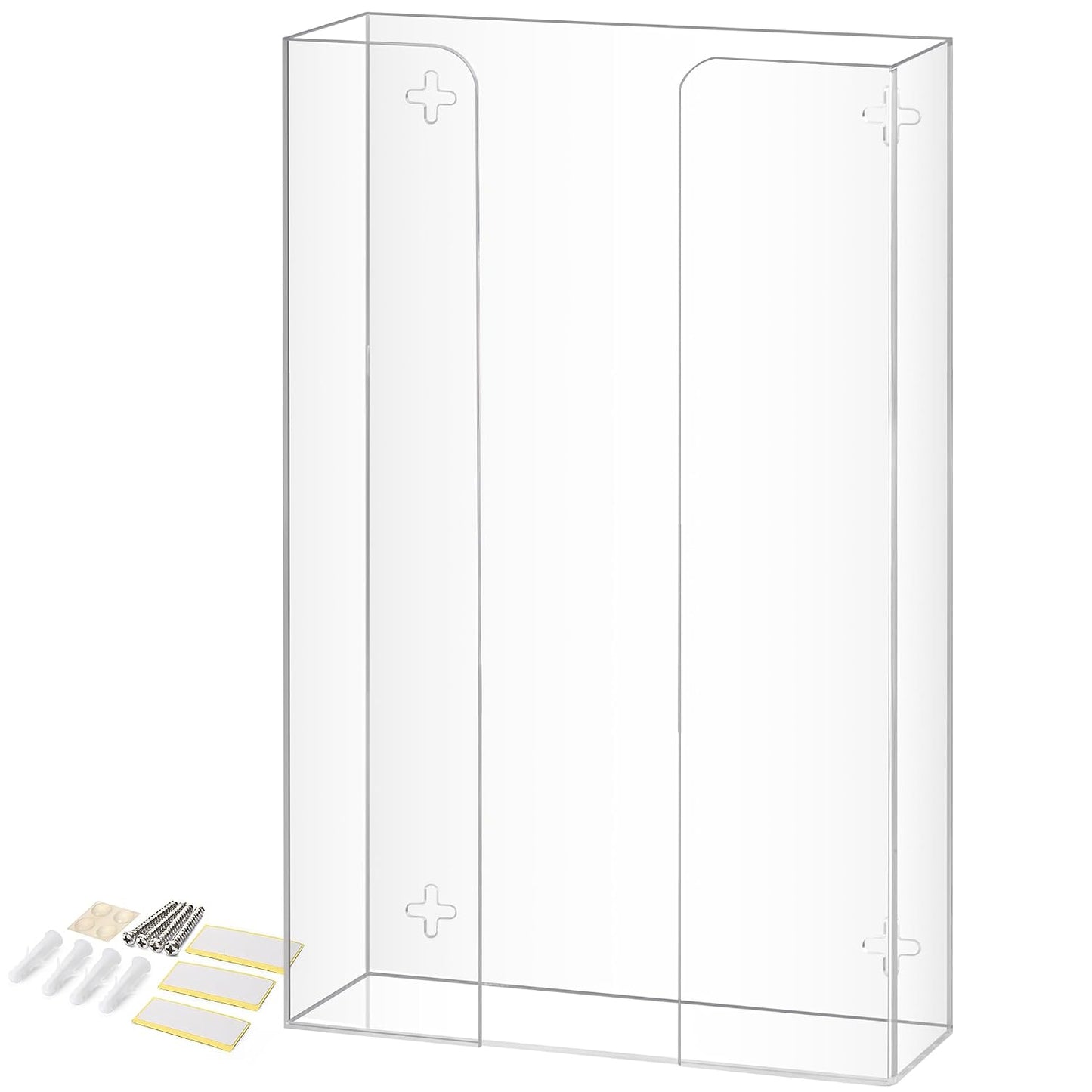 Storage Standard Glove Box Holder Dispenser - Kitchen, Medical, & Latex Gloves Holder Wall Mount or Countertop, Universal Fit - Thick Acrylic, Easy to Use, Slide, & Load Open Top Design - Clear