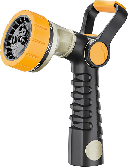 FANHAO Fireman-Style Garden Hose Nozzle, Heavy-Duty Metal Water Hose Sprayer with Lever Control & Thumb Control, 7 Spray Patterns, High-Pressure Water Nozzle for Lawn Watering, Car & Pet Washing
