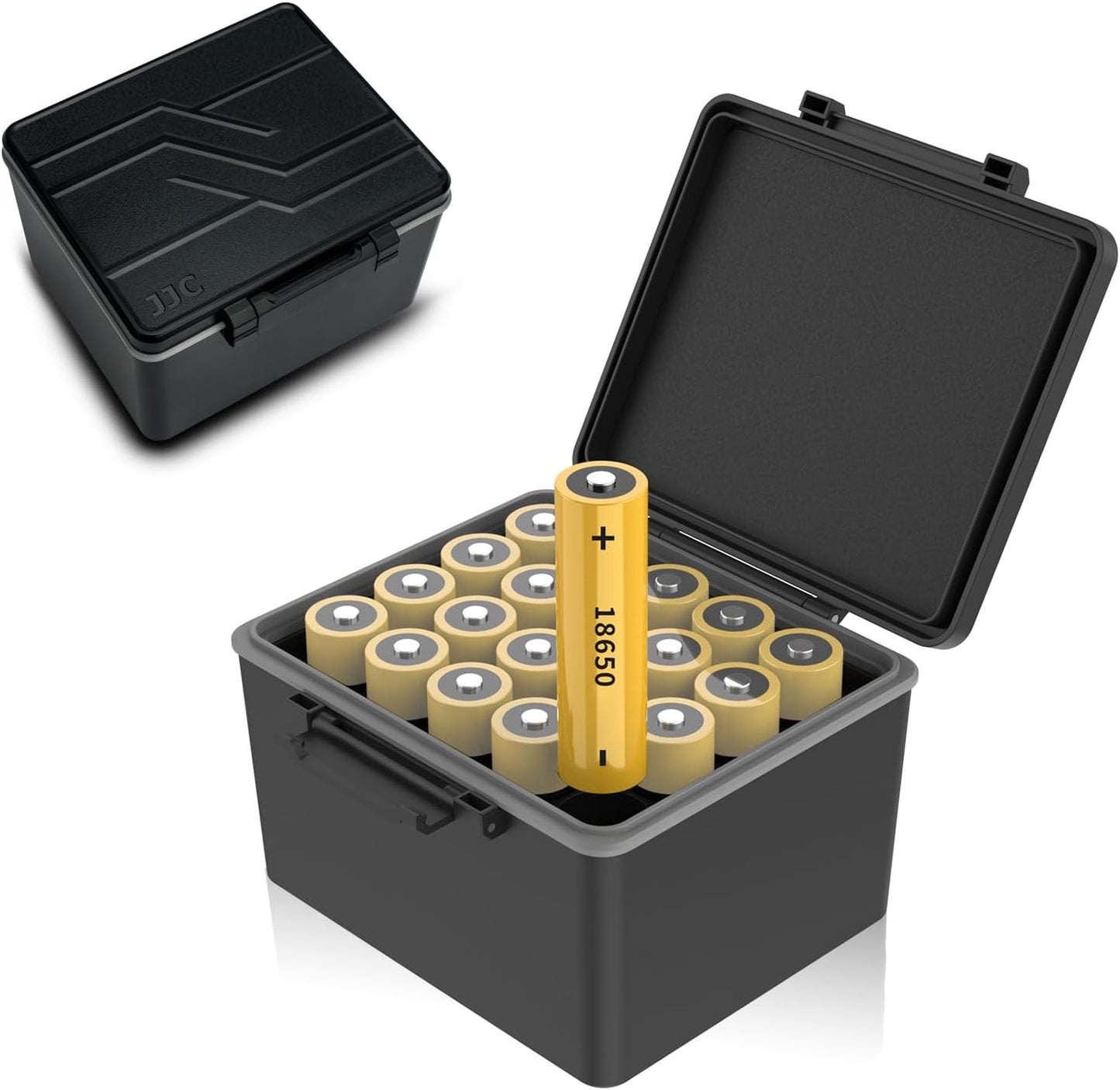 JJC AA AAA Battery Hard Case with Tester Checker, 34 Slots Battery Storage Organizer for 20 AA and 14 AAA Batteries, Water-Resistant and Shockproof Batteries Holder Container