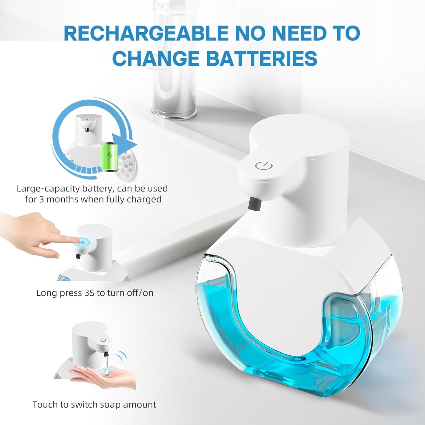 2 Pack Automatic Soap Dispenser,14.2oz/420ML Touchless Automatic Foaming Hand Soap Dispenser,Rechargeabled Wall Mounted Smart Pump for Bathroom Kitchen