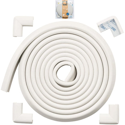 Roving Cove Slimfit Corner Edge Protector for Baby Proofing (Small 15ft Edge 4 Corners), Furniture Safety Bumper Guard, Soft NBR Rubber Foam, 3M Adhesive, Oyster White (Off White)