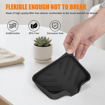 2 Pack Silicone Soap Dish, Self Draining Soap Dish, Non Slip Bar Soap and Sponge Holder for Bathroom Kitchen Sink Counter Organizer Easy to Clean Soap Tray Waterfall Soap Saver