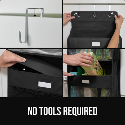 GORILLA GRIP Over the Door Shoe Organizer, 24 Large Breathable Mesh Pockets, Space Saving Hanging Storage Holder, Closet Rack Hanger Holds Up to 40 lbs, Hangs on Closets for Shoes, Accessories, Grey