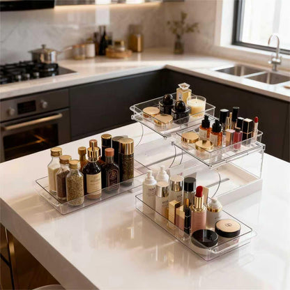 Jsyrjing Pull Out 2 Tier Organizer for Kitchen Bathroom and Cabinet Storage Rotating Pantry Rack Under Sink Organizer Clear and Durable Design 1 Pack