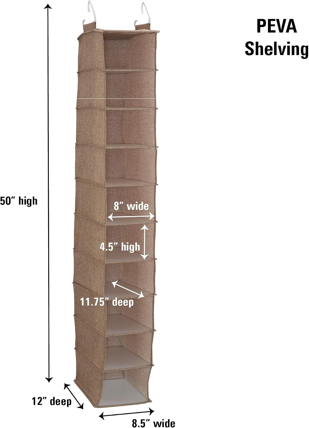 Household Essentials 311322 Hanging Shoe Storage Organizer for Closets |10 Pocket Shelves | Natural Canvas