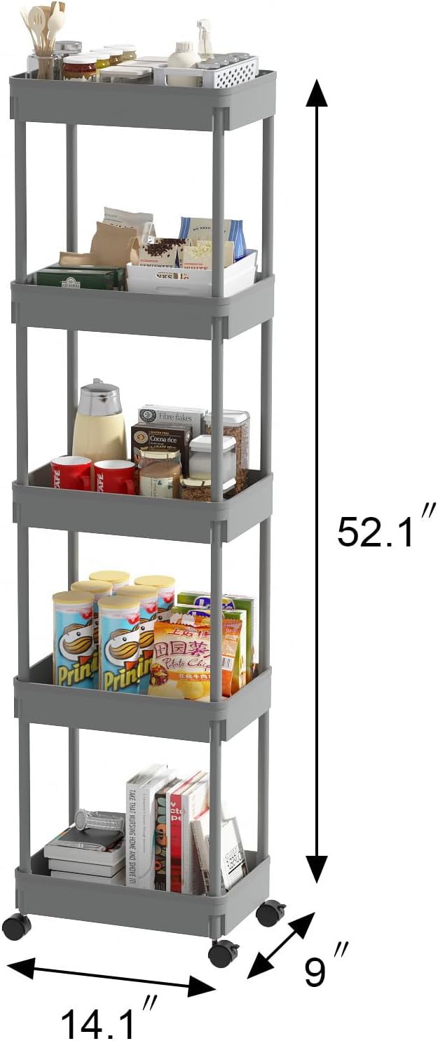 Sooyee 3 Tier Rolling Cart with Wheels, Slim Storage Cart, Under Desk Narrow Rolling Utility Cart Storage Organizer for Office Bathroom Kitchen Laundry Room Narrow Places, White, Plastic and Metal