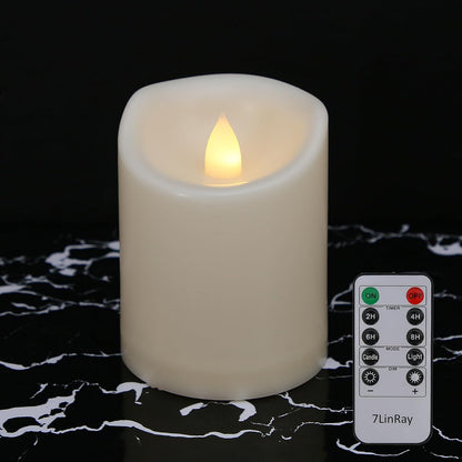 Flameless Flickering Candles with Remote and Timers, 1000 Hours Waterproof Outdoor Indoor Battery Operated LED Pillar Candles, Ivory Plastic, Set of 3(D 3" x H 4" 5" 6")