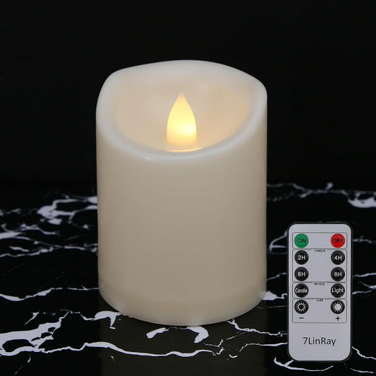 Flameless Flickering Candles with Remote and Timers, 1000 Hours Waterproof Outdoor Indoor Battery Operated LED Pillar Candles, Ivory Plastic, Set of 3(D 3" x H 4" 5" 6")
