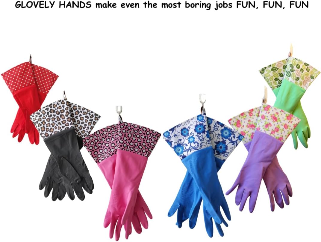 GLOVELY HANDS Rubber Cleaning Gloves – Water-Resistant Latex Dishwashing Gloves with Soft Cotton-Feel Lining, Non-Slip Grip, Long Cuff, Durable Household Kitchen Cleaning Medium (1 PAIR)