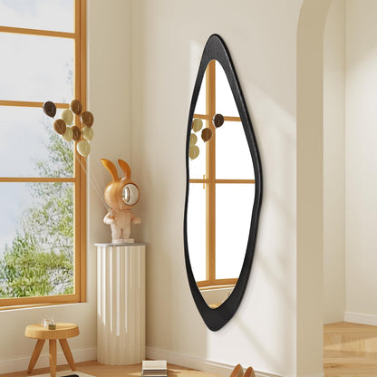AAZZKANG Irregular Wall Mirror Full Length Black Wood Framed Large | 47"x20" Asymmetrical Full Body Mirrors for Bedroom Living Room Entryway