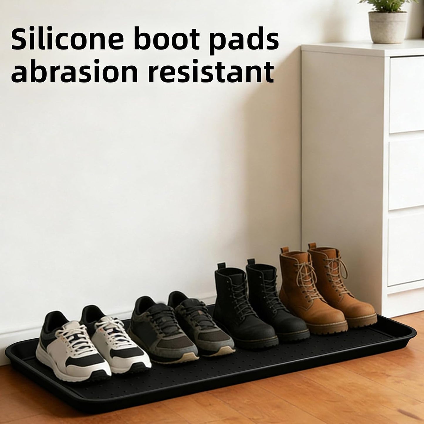 Silicone Boot Tray, 30"x15" Non Slip Shoe Tray for Entryway, Easy to Clean Shoe Mat for Muddy & Wet Shoes Water Proof Rug for Front Door Patio Porch Room (Black)