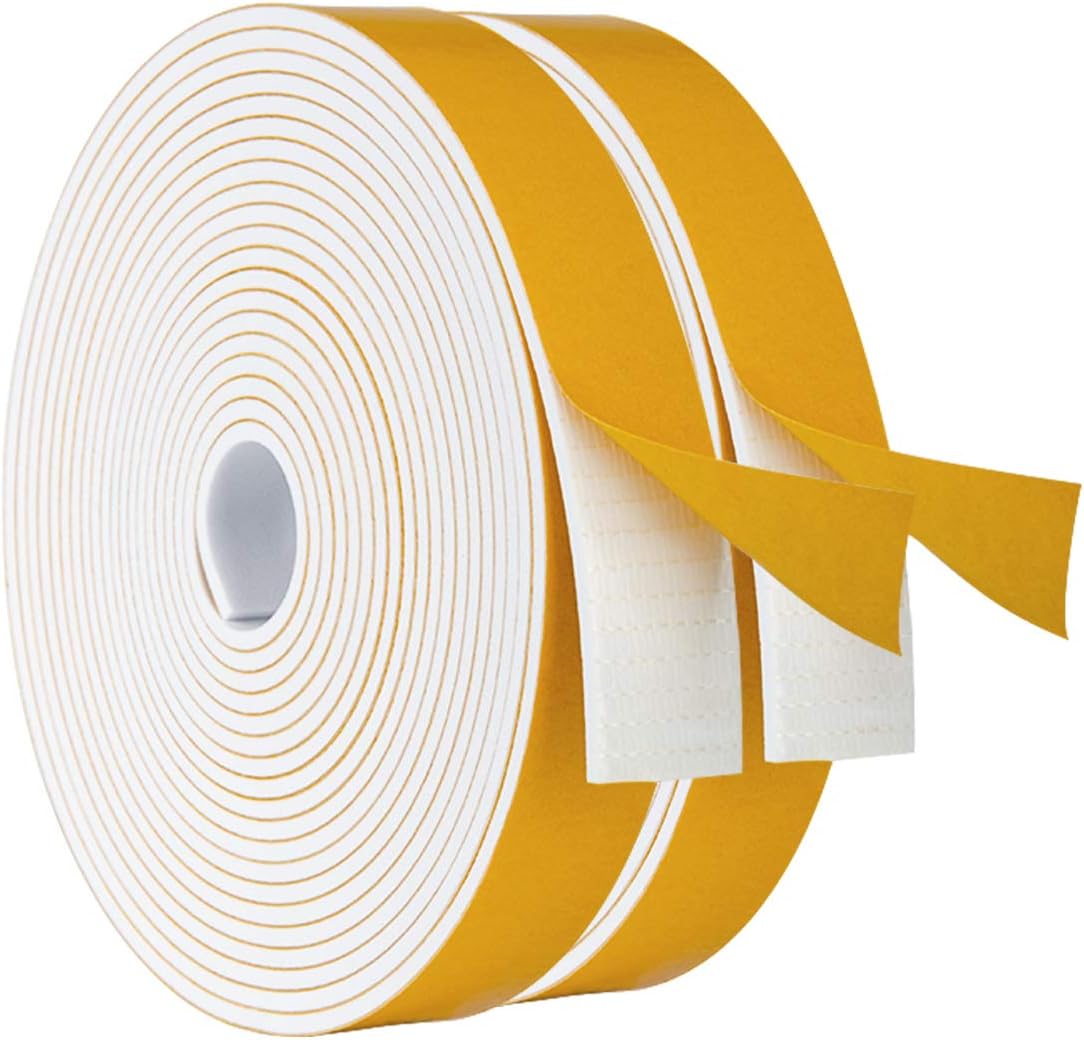 ToLanbbt White Door Window Weather Stripping Self Adhesive Foam Tape High Density Foam Sealing Strip Window Insulation Weatherproof Gasket Tape for Doors and Windows (1/2" W X 1/8" T X 16.5')