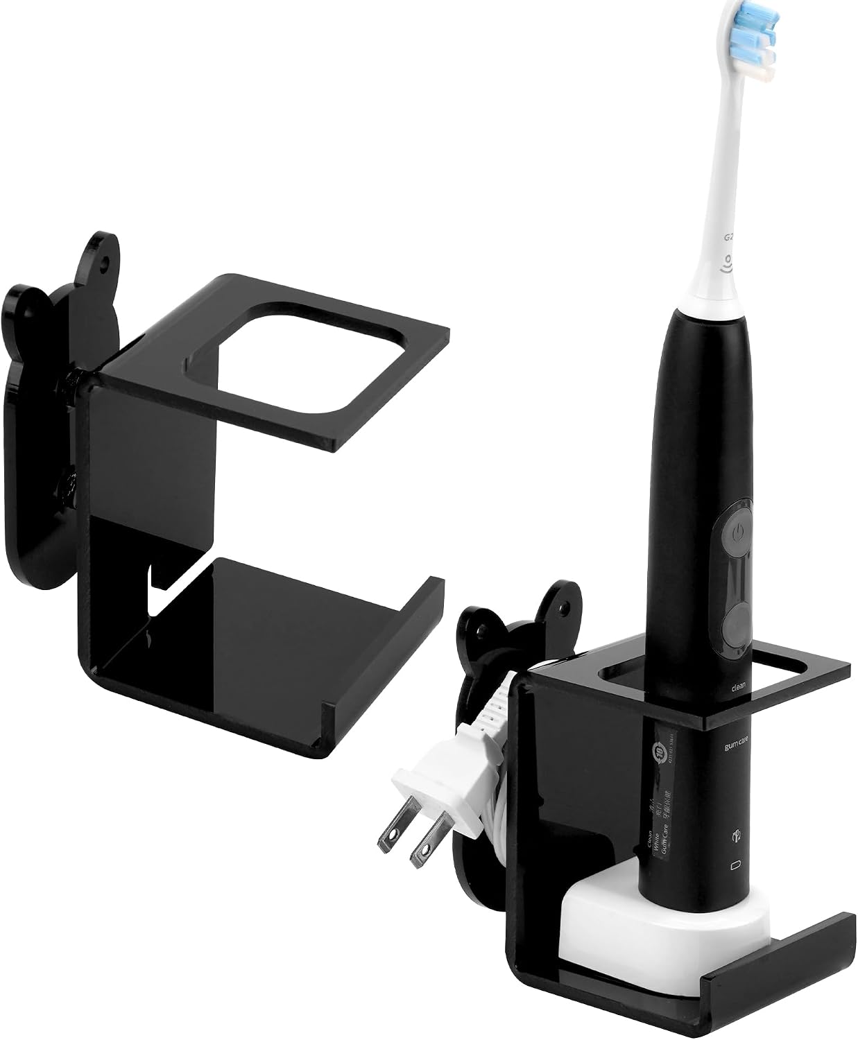 Electric Toothbrush Holder Wall Mounted, Electric Toothbrush Cord Organizer Holds 1 Chargers, Self Adhesive Electric Toothbrush Stand for Bathroom, Medicine Cabinet, Dorm(Black)