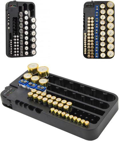 Garneck Battery Storage Organizer Case with Removable Tester Holds to 72 AAA and 14450 Batteries with Multiple Size Slots