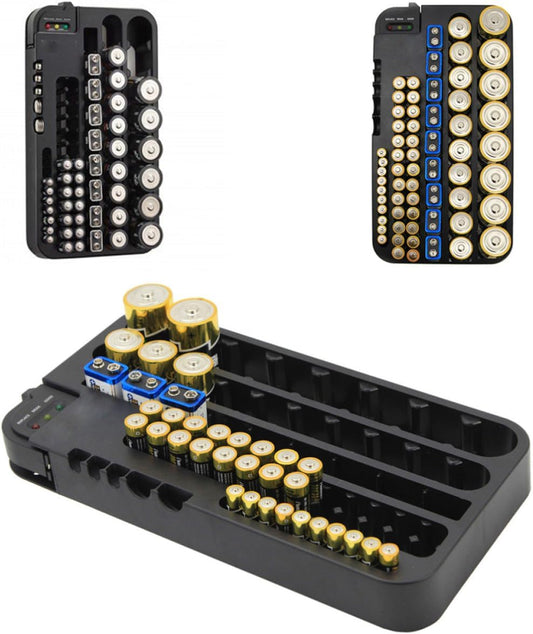 Garneck Battery Storage Organizer Case with Removable Tester Holds to 72 AAA and 14450 Batteries with Multiple Size Slots