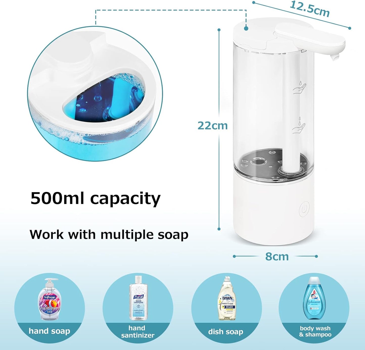 LAOPAO Soap Dispenser, Automatic Foaming Hand Soap Dispenser Touchless Rechargeable Bathroom Countertop Soap Pump for Kids Xmas Gift 300ml