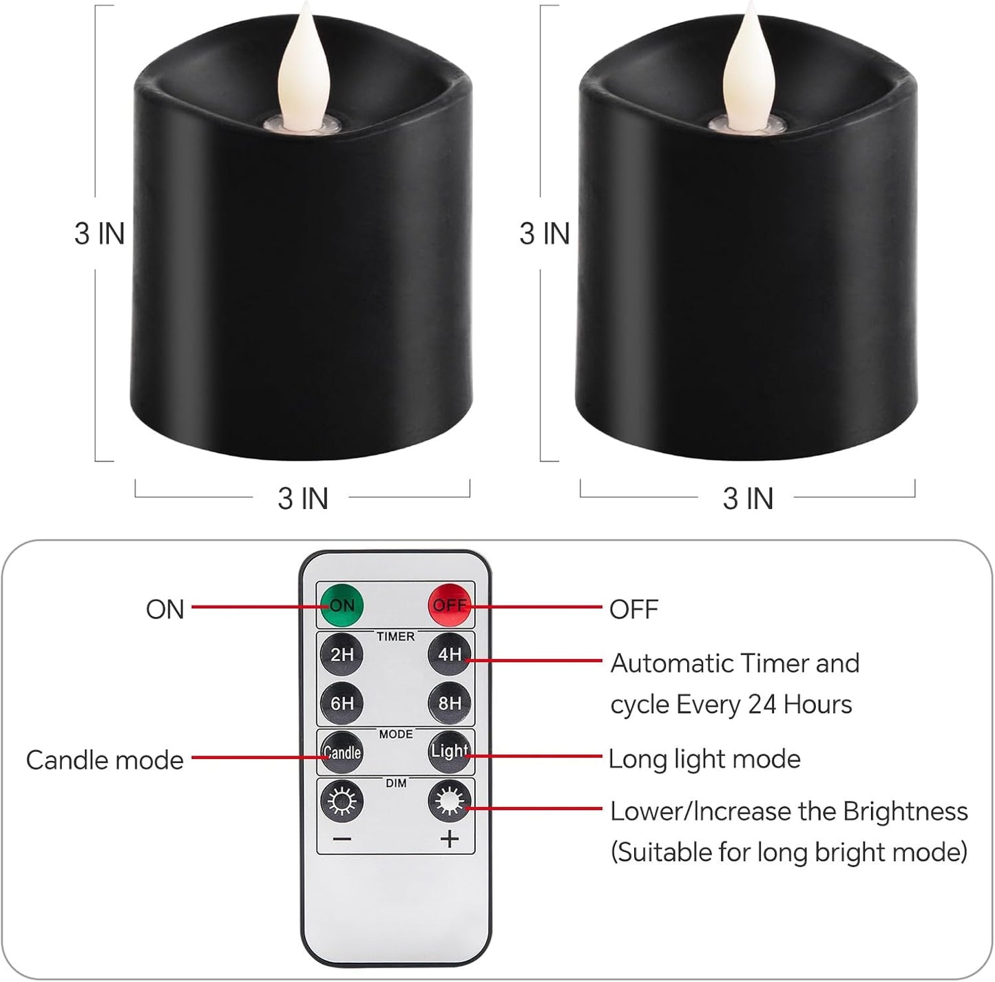 3x4 Flickering Flameless Candles Set of 3,Real Wax Pillar LED Candles,with Timer,4 inch Flameless Candles with Remote,for Party Wedding Holiday Home Decor,Ivory