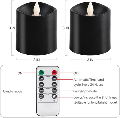 3x4 Flickering Flameless Candles Set of 3,Real Wax Pillar LED Candles,with Timer,4 inch Flameless Candles with Remote,for Party Wedding Holiday Home Decor,Ivory
