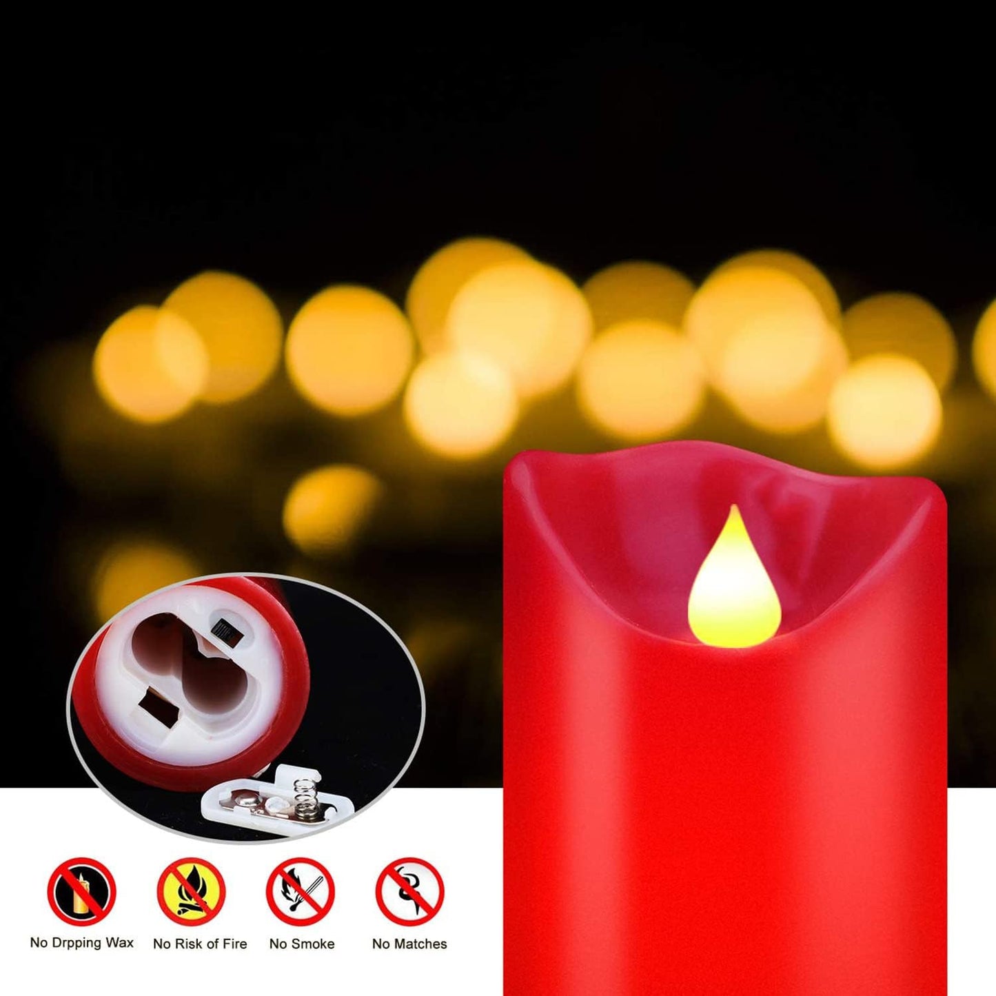 Flameless Flickering LED Battery Candles :Set of 3 Ivory Real Wax Pillar Operated Fake Faux Lights with Remote Control and Timer Function Flicker Candle for Decoration Christmas Votive Garden Outdoor